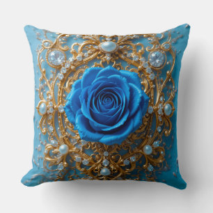 Cojín Decorativo 💙 Diseño de Rosa Azul Perla para Interiores Glam 