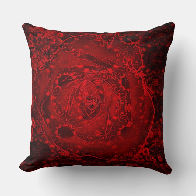 Cojín Decorativo Diseño de Rosa Roja Profunda (Anverso)