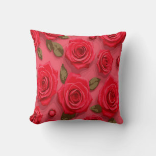 Cojín Decorativo Diseño de Rosa Roja Romántica – Hojas Verdes Lujur