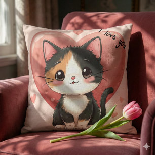 Cojín Decorativo Diseño de San Valentín de corazón de gato calico K