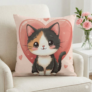 Cojín Decorativo Diseño de San Valentín de corazón de gato calico K