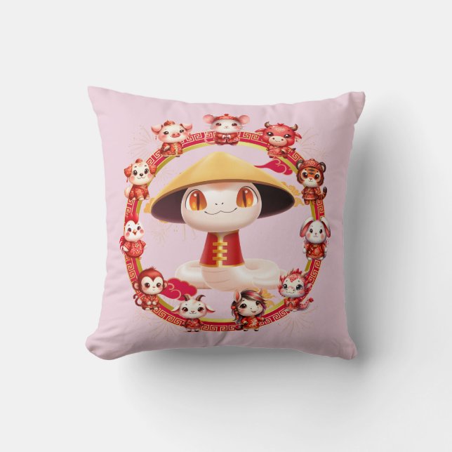 Cojín Decorativo Diseño de serpientes de Año Nuevo lunar chino 3 (Anverso)