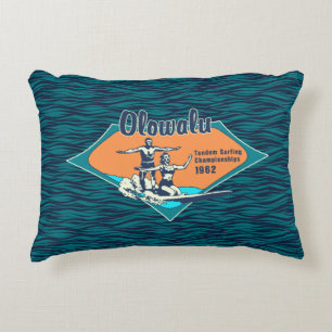 Cojín Decorativo Diseño de surf vintage hawaiano de surf en tándem