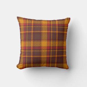 Cojín Decorativo Diseño de Tartán Amarillo Mostaza y Óxido Acogedor