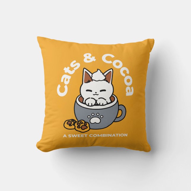 Cojín Decorativo Diseño de tazas navideñas con acogedoras galletita (Anverso)