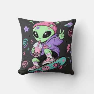 Cojín Decorativo Diseño de té burbuja skater alien kawaii