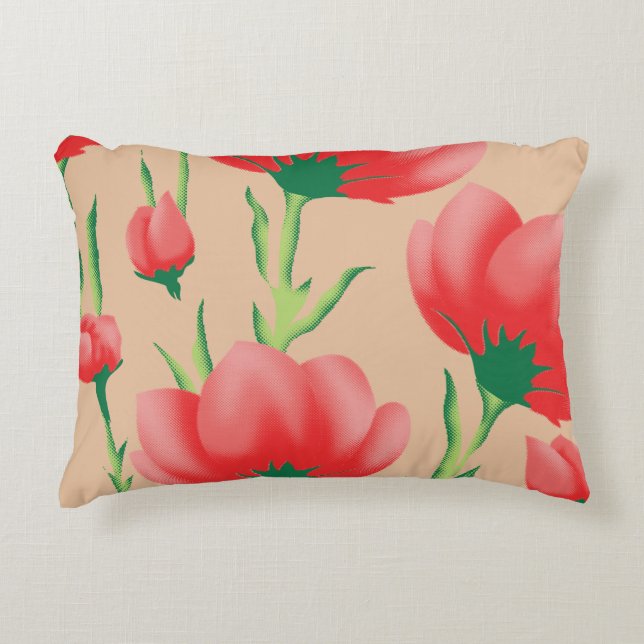 Cojín Decorativo Diseño de tela rojo vibrante con patrón floral (Anverso)