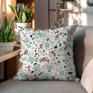 Cojín Decorativo Diseño de Terrazzo Decorativo Verde Y Marrón