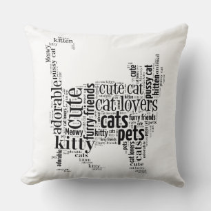 Cojín Decorativo Diseño de texto Gato en blanco y negro