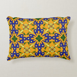 Cojín Decorativo Diseño De Tile Talavera Azul Y Amarillo naranja