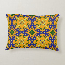 Cojín Decorativo Diseño De Tile Talavera Azul Y Amarillo naranja