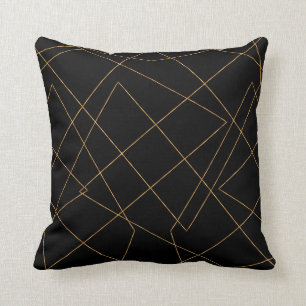 Cojín Decorativo Diseño de trazo geométrico moderno de oro y negro
