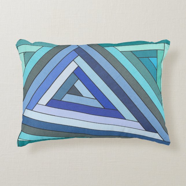Cojín Decorativo Diseño de triángulo geométrico azul pintado a mano (Anverso)