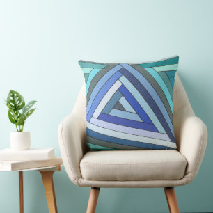 Cojín Decorativo Diseño de triángulo geométrico azul pintado a mano
