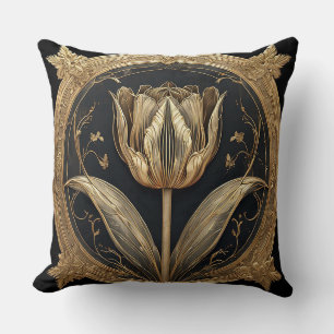 Cojín Decorativo Diseño de Tulipán Dorado y Negro