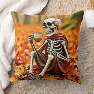 Cojín Decorativo Diseño de vacaciones de café en Skeleton de otoño