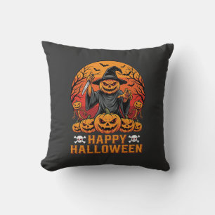 Cojín Decorativo Diseño de vector de bruja de calabaza espeluznante