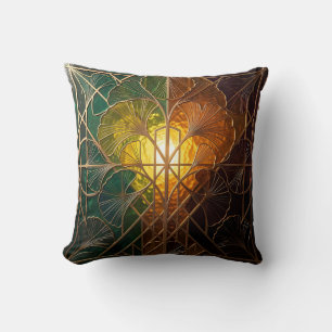 Cojín Decorativo Diseño de vidrio emplomado con hoja de Ginkgo Art 