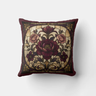 Cojín Decorativo Diseño de vidrio emplomado de rosa
