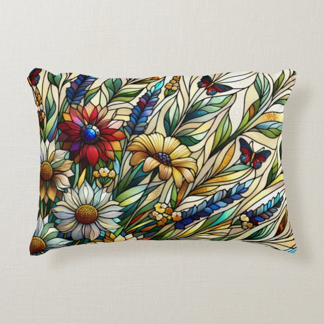 Cojín Decorativo Diseño de vidrio templado flores silvestres y mari (Anverso)