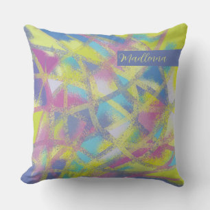Cojín Decorativo Diseño de vidrio teñido, monograma azul amarillo p