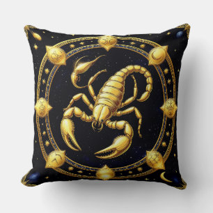 Cojín Decorativo Diseño de Zodiaco Escorpión Dorado con Ornamens