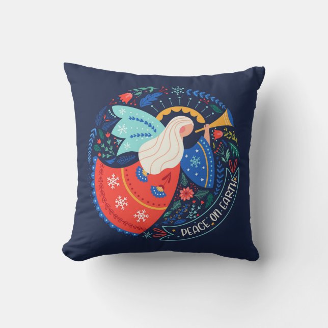 Cojín Decorativo Diseño del Ángel de la Paz en la Tierra (Anverso)