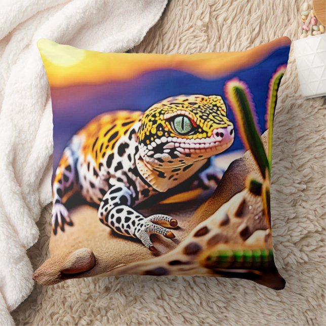 Cojín Decorativo Diseño del desierto Cute Leopard Gecko Sunset (Manta)
