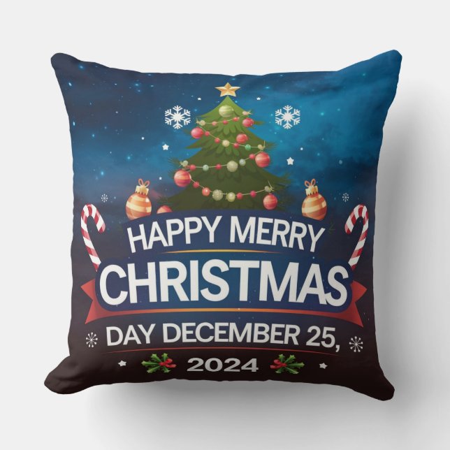 Cojín Decorativo Diseño del Día de los Navidades Felices 2024 (Anverso)