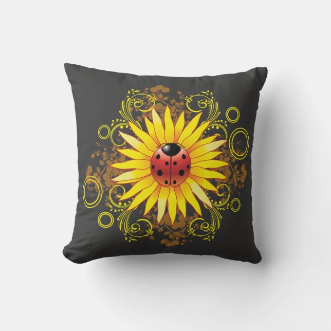 Cojín Decorativo Diseño del girasol de la mariquita (Anverso)