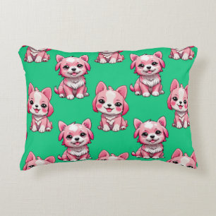 Cojín Decorativo Diseño del patrón de perro de cachorro rosa - verd
