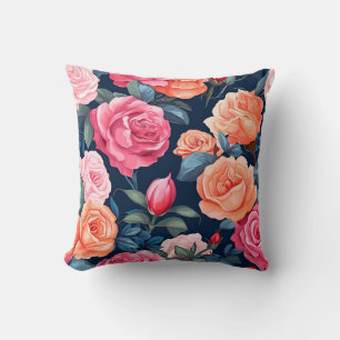 Cojín Decorativo Diseño del patrón de Rosas de Naranja rosado rojo