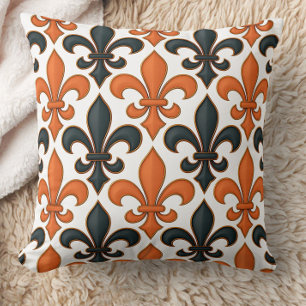 Cojín Decorativo Diseño del patrón Fleur-de-lis del barroco negro n