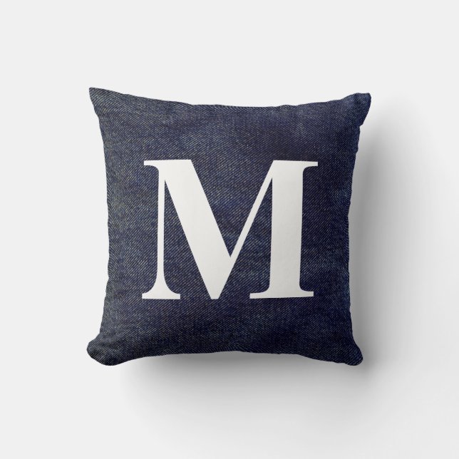 Cojín Decorativo Diseño Denim Lavado #7 con Monograma (Anverso)