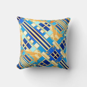 Cojín Decorativo Diseño diagonal de oro amarillo coral naval azul