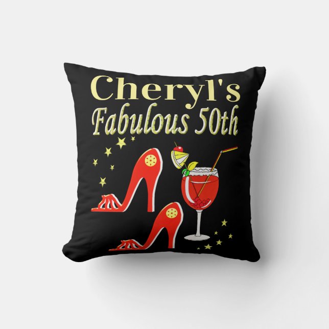 COJÍN DECORATIVO DISEÑO DIVA DE CUMPLEAÑOS 50 ROJOS (Anverso)