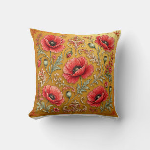 Cojín Decorativo Diseño dorado de amapola fleur