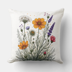 Cojín Decorativo Diseño ecológico de flores silvestres botánicas pa
