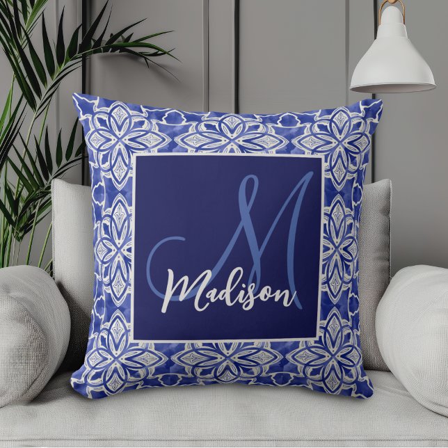 Cojín Decorativo Diseño elegante azul grisáceo inicial monogramado (Subido por el creador)