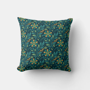 Cojín Decorativo Diseño elegante de patrón floral amarillo y azul t