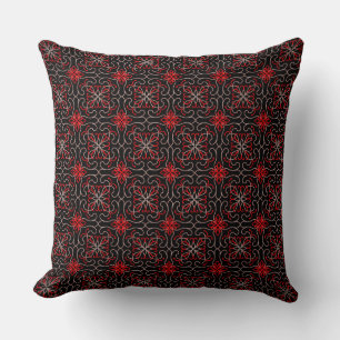 Cojín Decorativo Diseño elegante del patrón ornato rojo floral negr