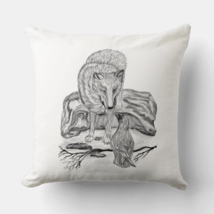 Cojín Decorativo Diseño en blanco y negro de Wolf y Raven