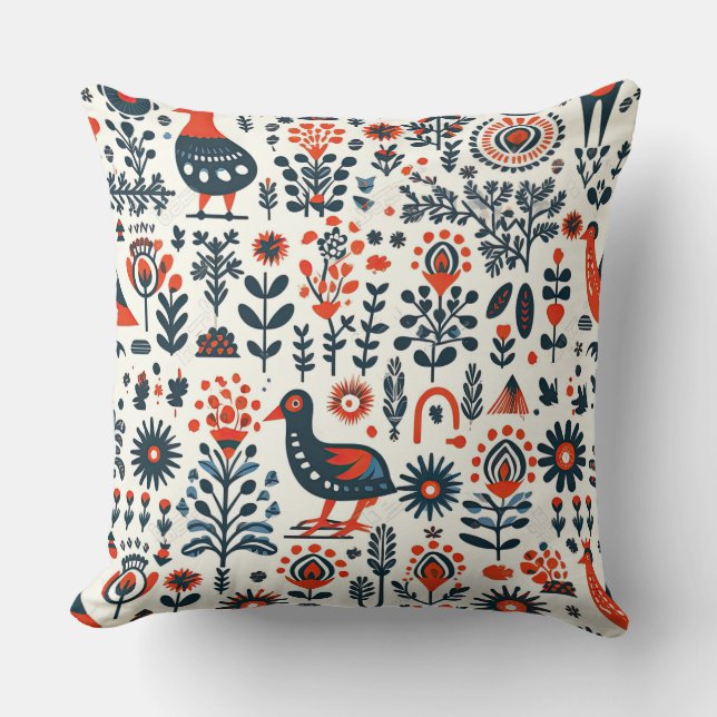 Cojín Decorativo Diseño escandaloso de arte folclórico (Anverso)