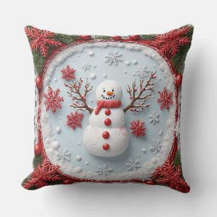 Cojín Decorativo Diseño Festivo de Muñeco de Nieve con Decoraciones