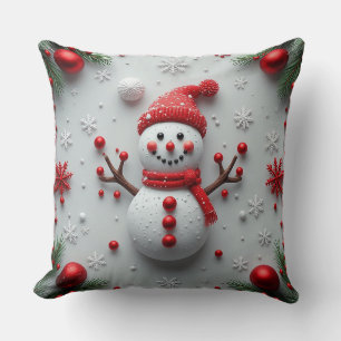 Cojín Decorativo Diseño Festivo de Muñeco de Nieve con Decoraciones