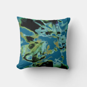 Cojín Decorativo Diseño floral abstracto en verde oliva, azul turqu