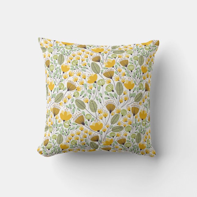 Cojín Decorativo Diseño floral amarillo y verde (Anverso)