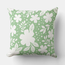 Cojín Decorativo Diseño floral blanco sobre fondo verde suave