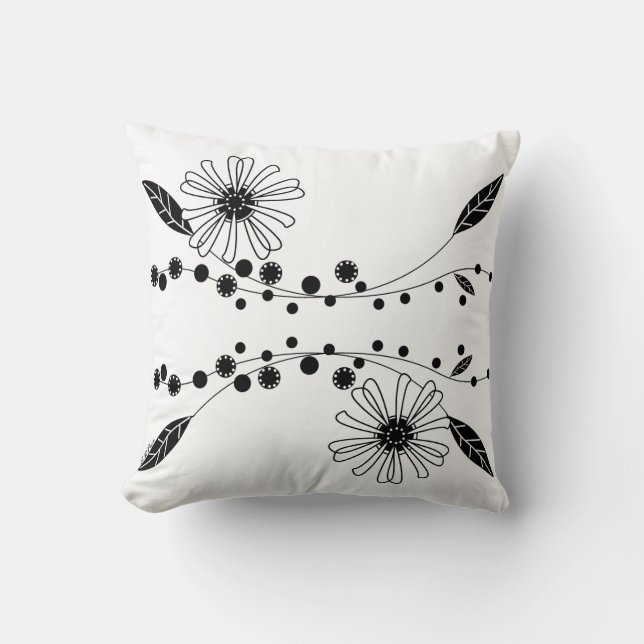 Cojín Decorativo Diseño floral blanco y negro (Anverso)