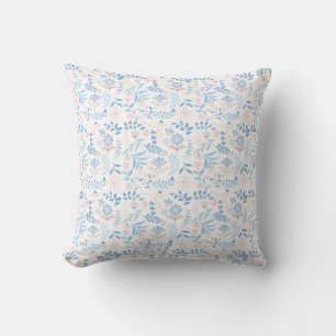 Cojín Decorativo Diseño floral boho impresión en bloque azul rosa f